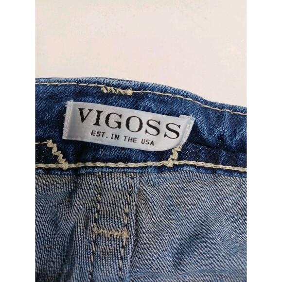Vigoss Jean Denim Shorts Blue Flap Pockets Womens Raw Hem Embroidery Sz 24 - Picture 5 of 9